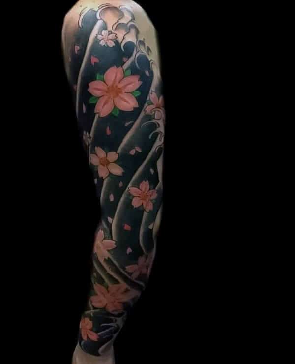 Mens Amazing Cherry Blossom Sleeve Tattoos