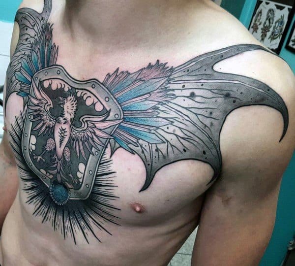 Mens Amazing Shield Chest Tattoo Design Ideas