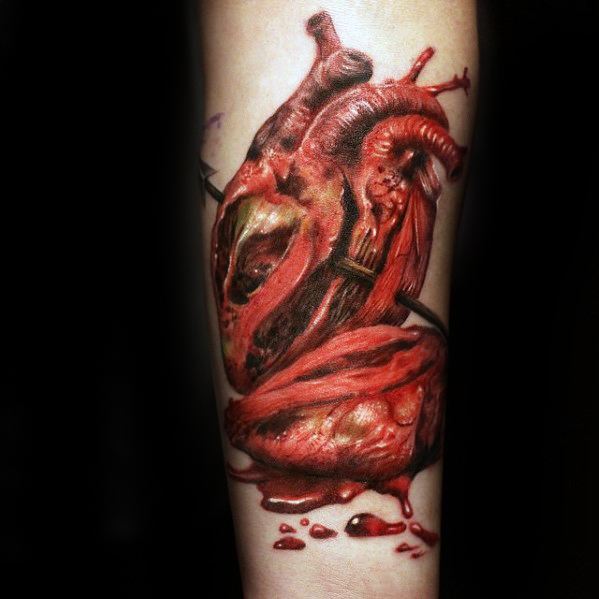 Mens Anatomical Broken Heart Tattoo Design Inspiration On Forearm