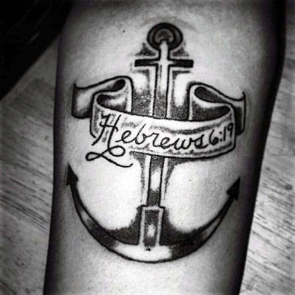 Mens Anchor Cross Hebrews 619 Bible Verse Banner Tattoo