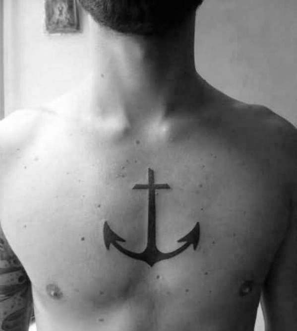 mens-anchor-cross-minimalistic-simple-chest-tattoo-with-black-ink-design