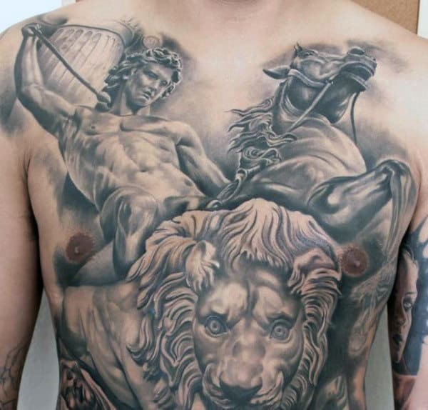 Men's Ancient Greek Phrases Tattoos On Chest