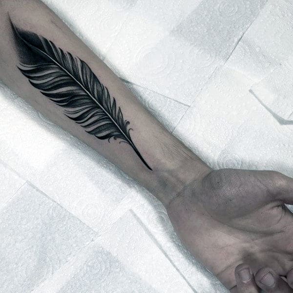 Mens Angel Feather Tattoo Design On Forearm