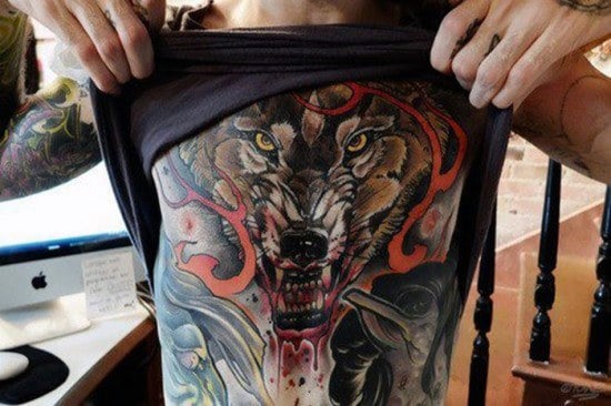 Mens Angry Bloody Wolf Guys Full Chest Tattoos