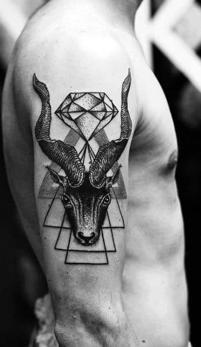 Mens Animal Diamond Triangle Tattoo On Upper Arm