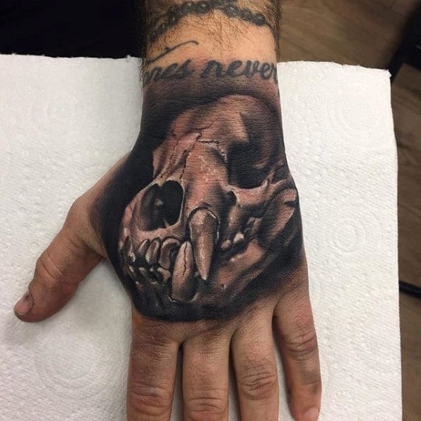 Mens Animal Skull 3d Hand Tattoos