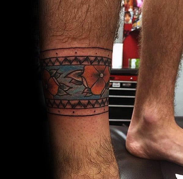 Mens Ankle Band Tattoo Design Ideas With Flowers