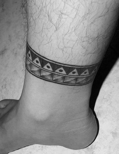 Mens Ankle Band Tattoo With Triangle Tribal Design
