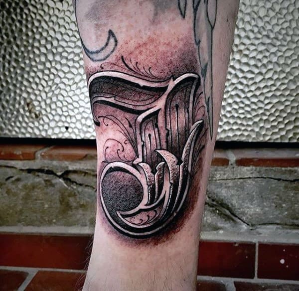 Mens Ankle Black And Grey Musical Symbol Tattoo