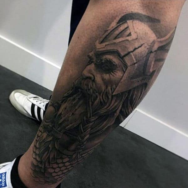 Mens Ankles Black And Grey Tattoo Of Bearded Man