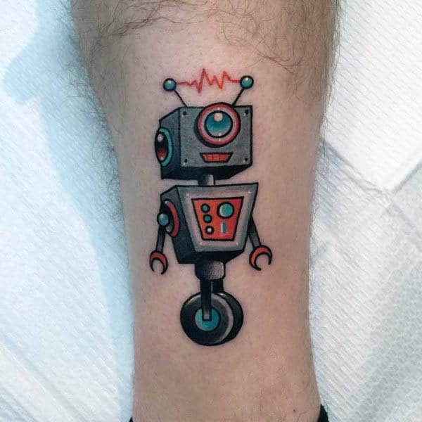 Mens Ankles Cool Robot Traditional Tattoo