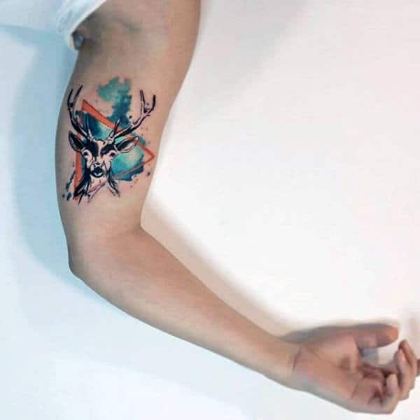 Mens Antler Watercolor Tattoo On Arms