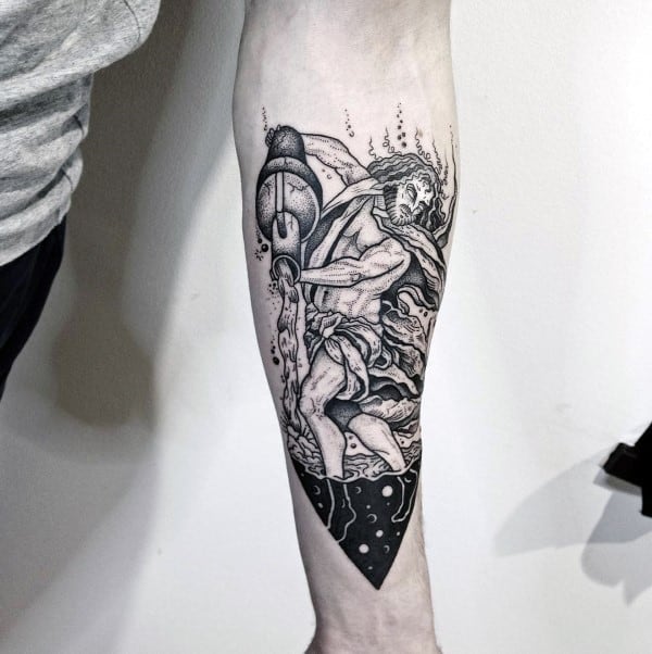 Mens Aquarius Detailed Inner Forearm Tattoo Design Inspiration