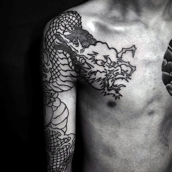 Mens Arm And Chest Retro Dragon Tattoo Ideas