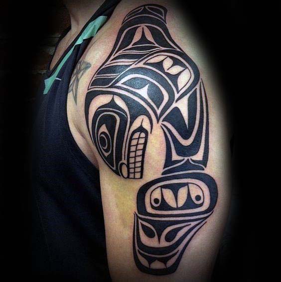 Mens Arm Haida Tribal Fish Tattoo Ideas