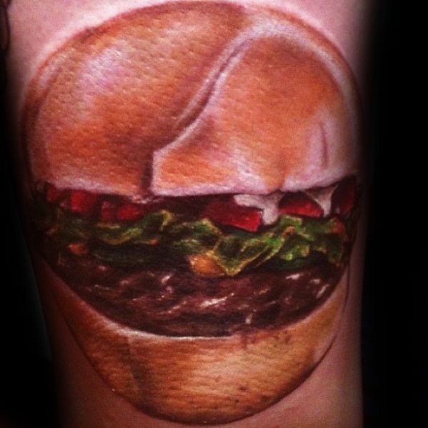 Mens Arm Tattoo Ideas With Cheeseburger Design
