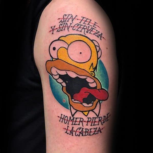 Mens Arm Tattoo With Homer Simpson Design