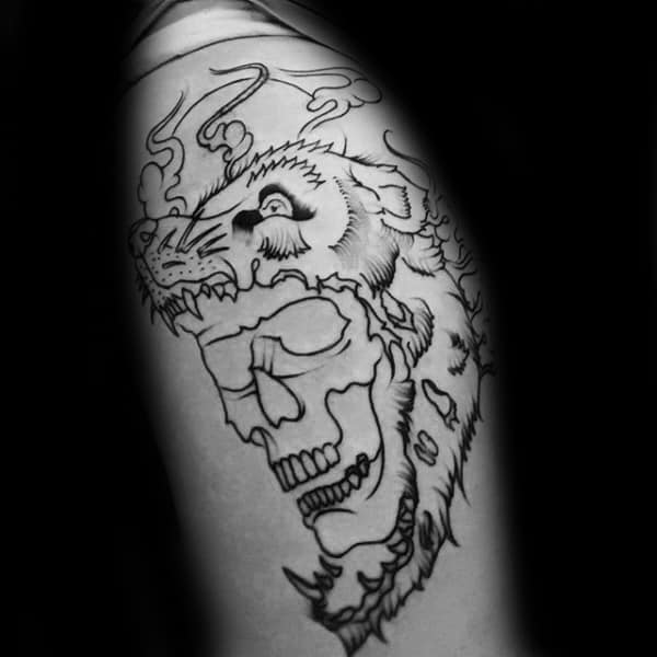 Mens Arm Wolf Skull Tattoo Design Ideas