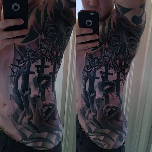 Mens Armpits Side Ribs Ghostly Beings Tattoo Ideas