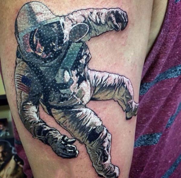 Mens Arms 3D Flying Astronaut Tattoo