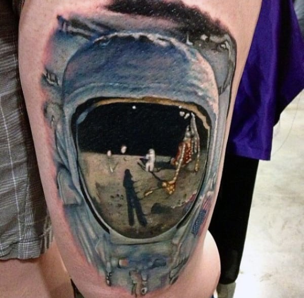 Mens Arms Astronaut Reflection Tattoo