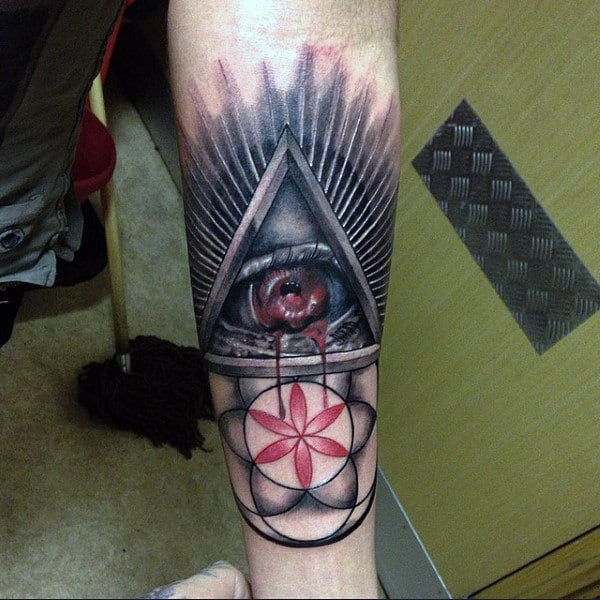 Mens Arms Bleeding Illuminati Tattoo
