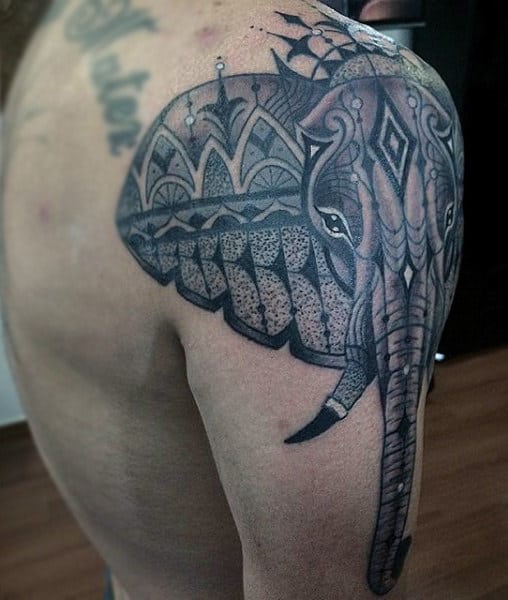 Mens Arms Elephant With Eastern Design Tattoo