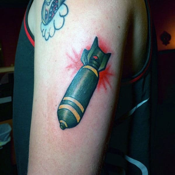 Mens Arms Green Bomb Tattoo Design Ideas
