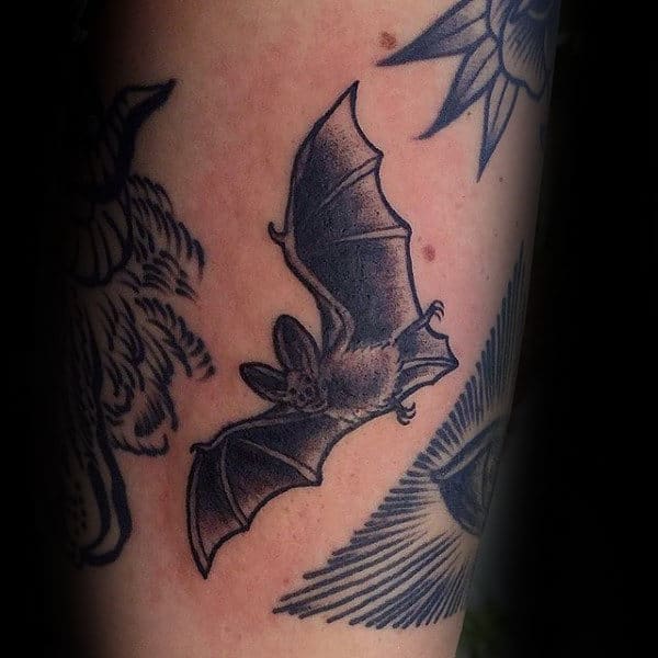 Mens Arms Grey Hallowen Bat Tattoo