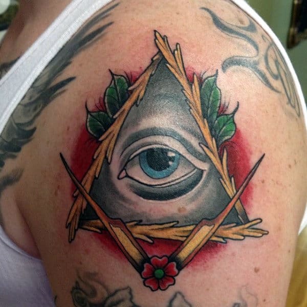 Mens Arms Illuminati Tattoo Leaves