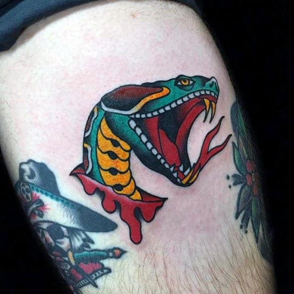 mens-arms-open-mouthed-green-serpent-tattoo
