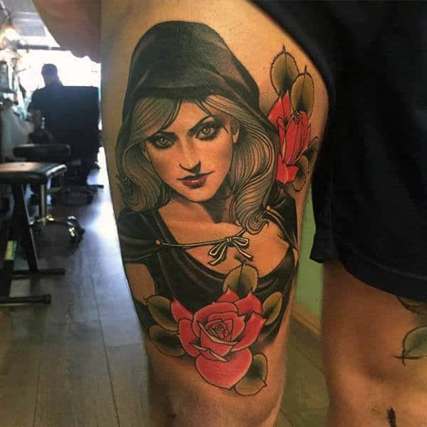 Mens Arms Pretty Woman Neo Traditional Tattoo
