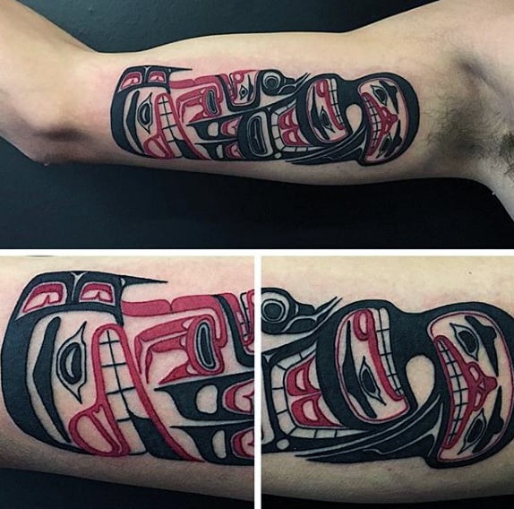 Mens Arms Red And Black Haida Tattoo
