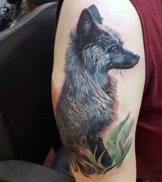 Mens Arms Thick Haired Black Fox Tattoo