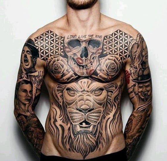 Mens Arms Torso Interesting Tattoo Of King Of The Forest Skull