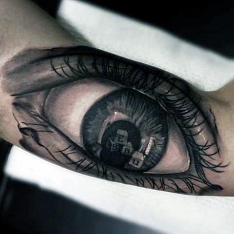 Mens Arms Very Realistic Large Eye Tattoo