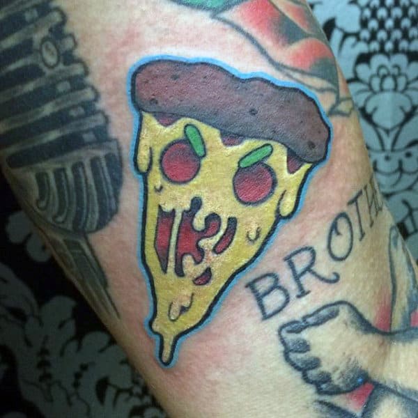 Mens Arms Weird Faced Pizza Food Tattoos