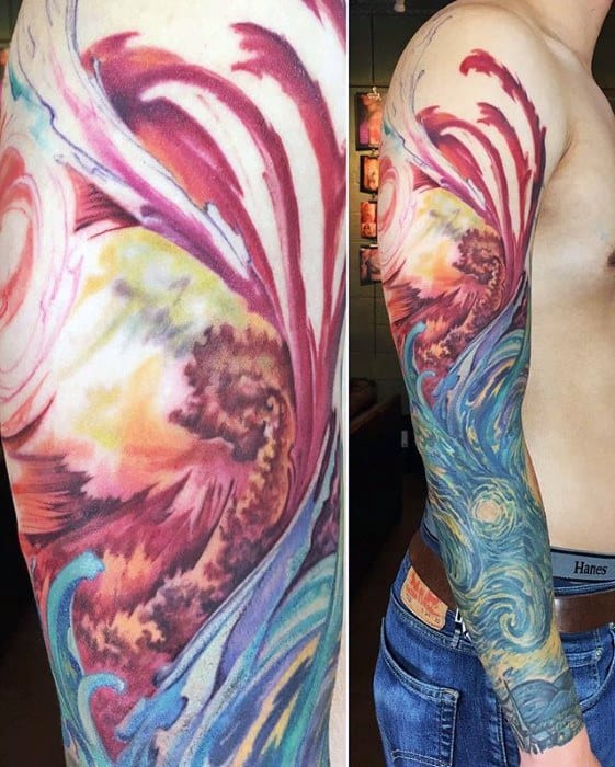 Mens Artistic Starry Night Sleeve Tattoo Designs