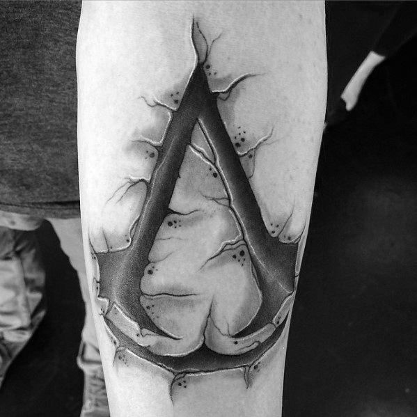 Mens Assassins Creed Stone Small Inner Forearm Tattoo