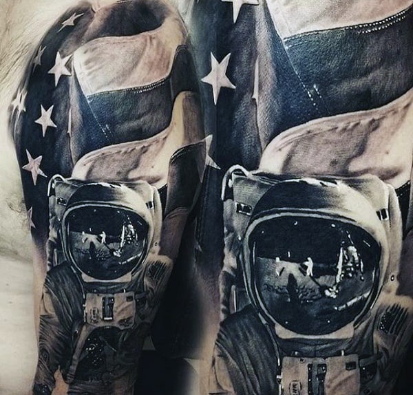 Men's Astronaut American Flag Tattoos Designs