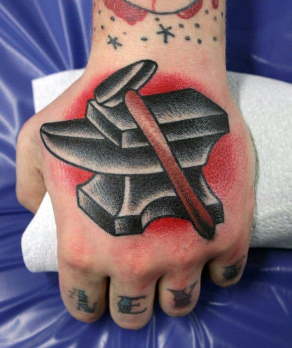 Mens Awesome Hand Traditional Old School Anvil Tattoo Ideas