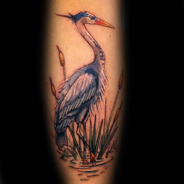 Mens Awesome Heron Tattoo Ideas On Leg