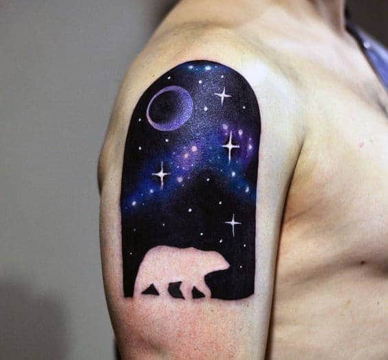 Mens Awesome Negative Space Polar Bear Night Sky Arm Tattoos