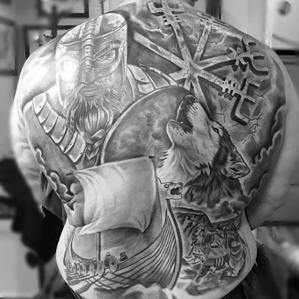 Mens Awesome Norse Back Tattoo Design Inspiration