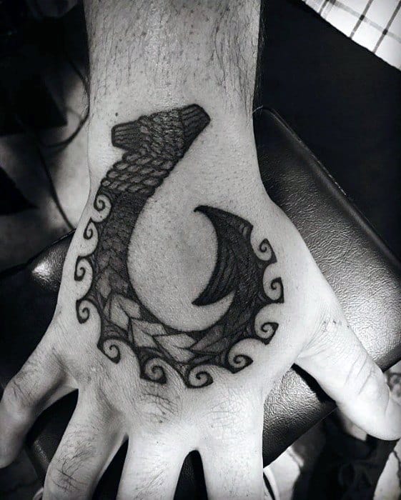 Mens Awesome Tribal Tattoo Ideas Fish Hook On Hand
