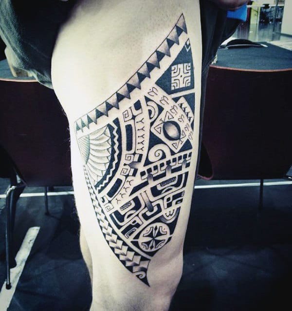 Mens Awesome Tribal Thigh Tattoo Ideas