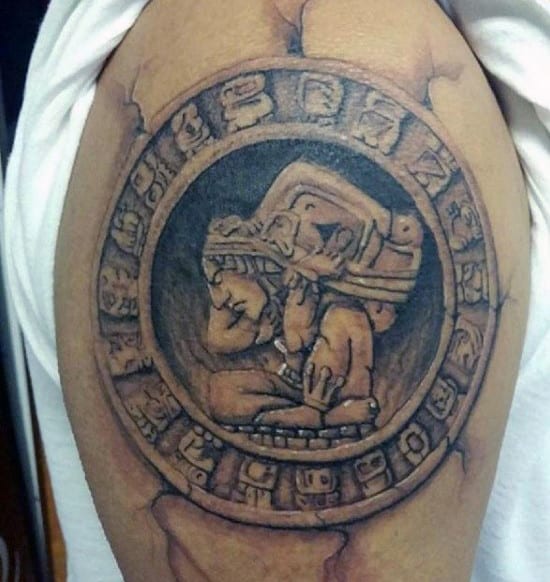 Men's Aztec Arm Tattoo Stone