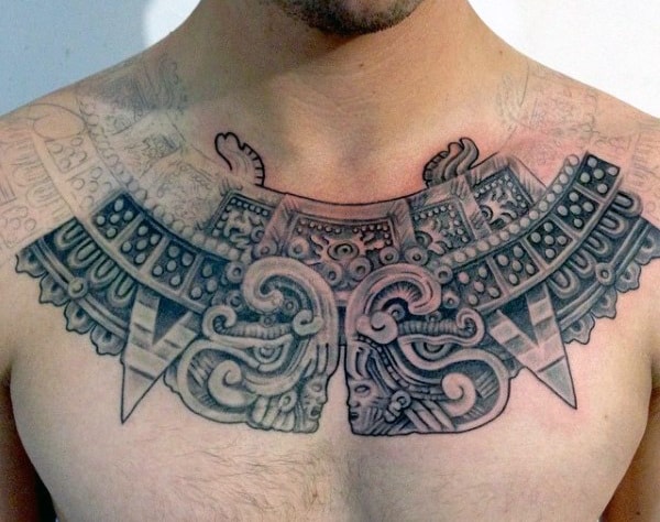 Men's Aztec Chest Tattoos Pattern