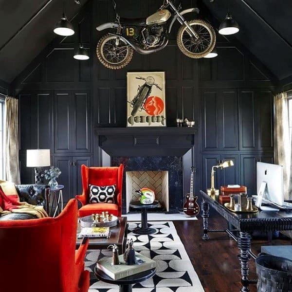 new york apartment living room with motorbike