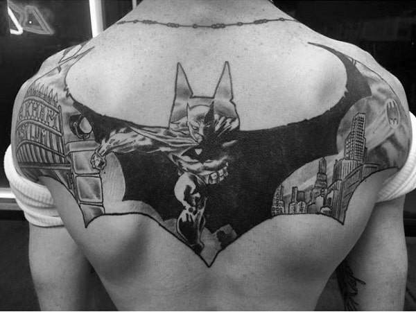 Mens Back And Shoulder Batman Tattoos